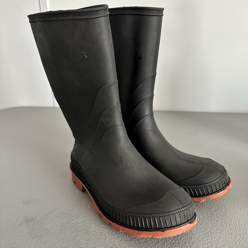 Black Rubber Rain Boots Terracotta Orange Lug Sole Waterproof Made in Canada 6